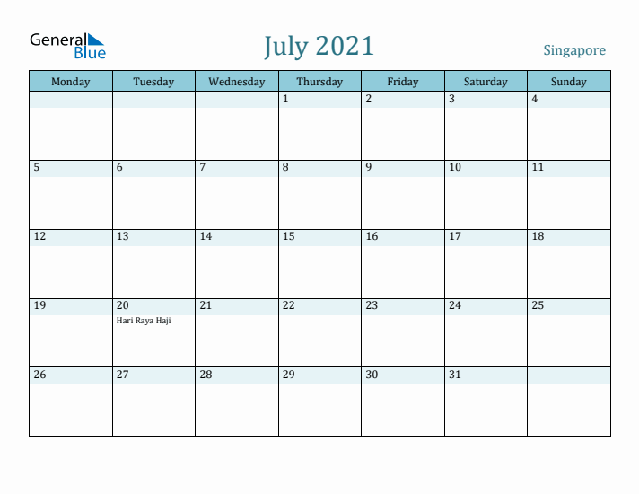 July 2021 Calendar with Holidays