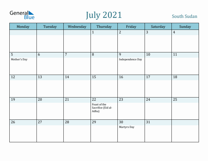 July 2021 Calendar with Holidays