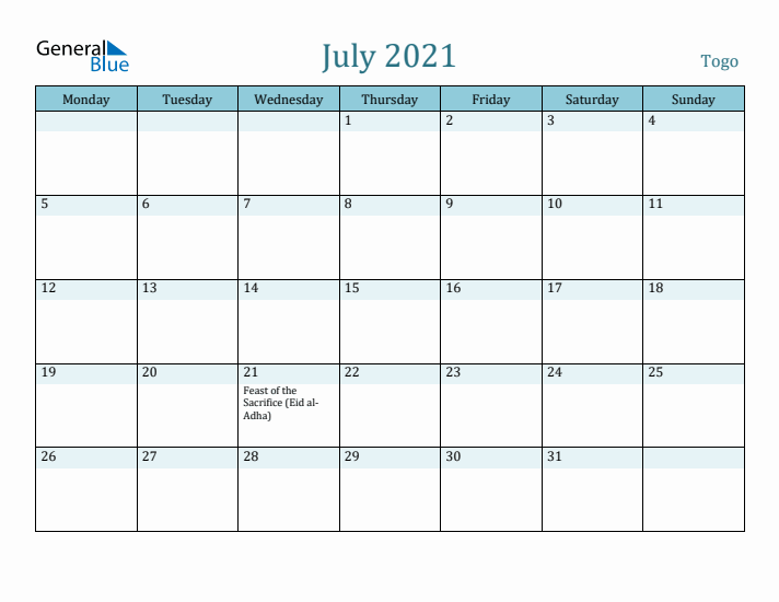 July 2021 Calendar with Holidays