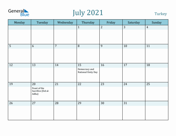 July 2021 Calendar with Holidays