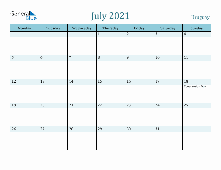 July 2021 Calendar with Holidays