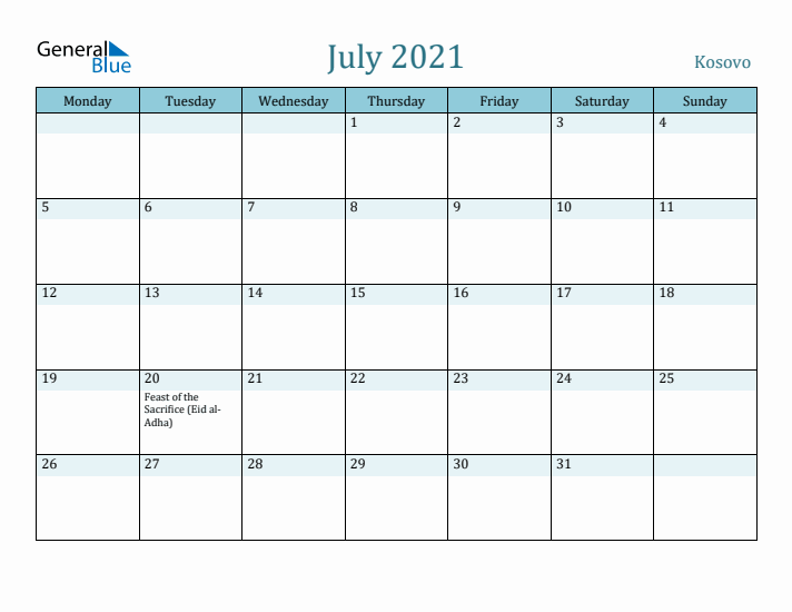 July 2021 Calendar with Holidays