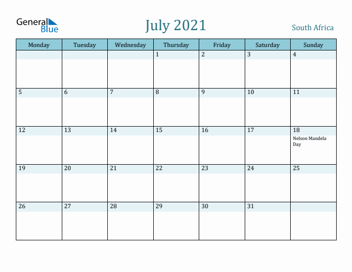 July 2021 Calendar with Holidays