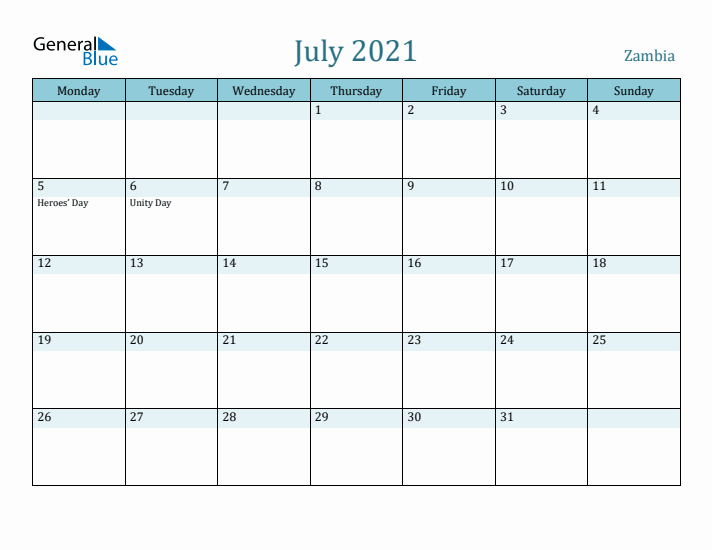 July 2021 Calendar with Holidays