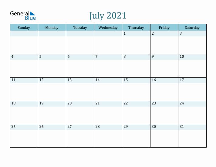 July 2021 Printable Calendar