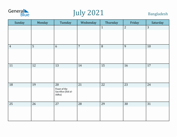 July 2021 Calendar with Holidays