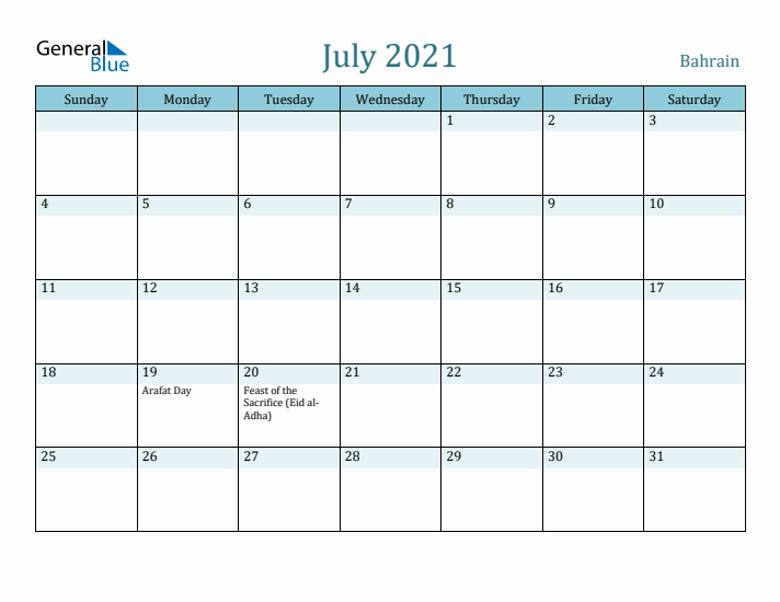 July 2021 Calendar with Holidays