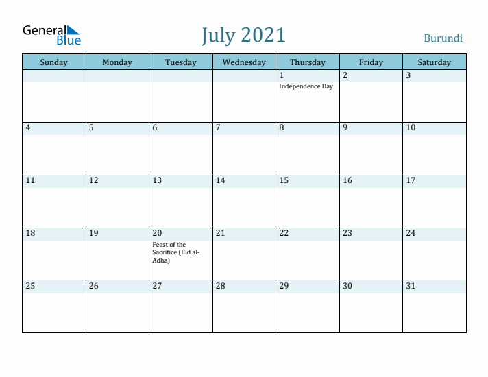 July 2021 Calendar with Holidays