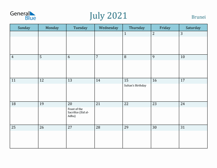 July 2021 Calendar with Holidays