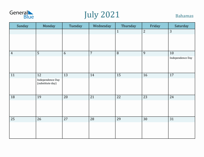 July 2021 Calendar with Holidays