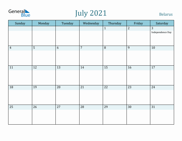 July 2021 Calendar with Holidays