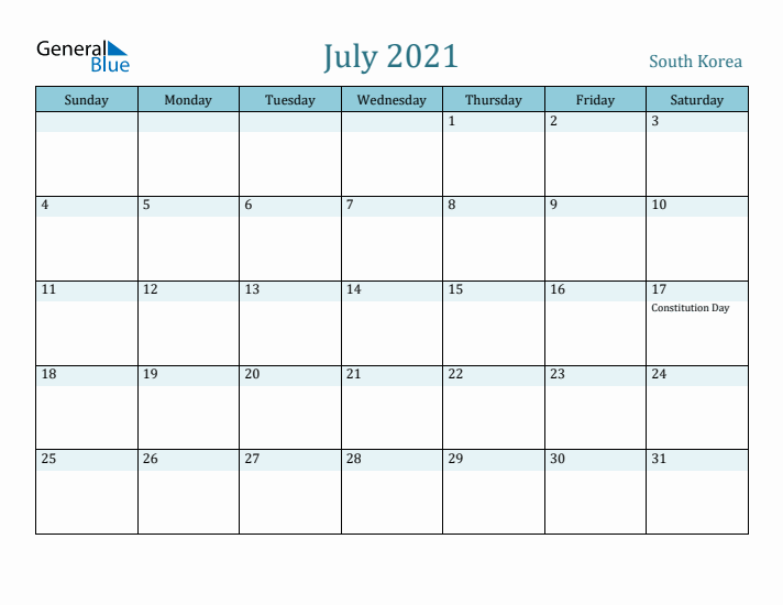 July 2021 Calendar with Holidays