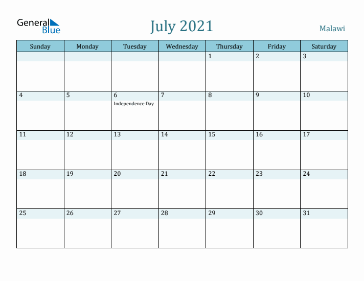 July 2021 Calendar with Holidays