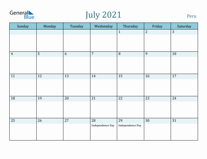 July 2021 Calendar with Holidays