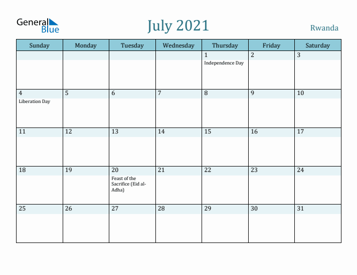 July 2021 Calendar with Holidays