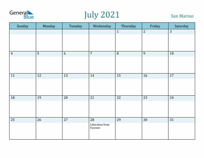 July 2021 Calendar with Holidays