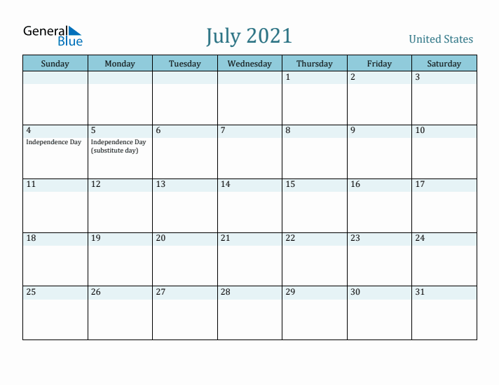 July 2021 Calendar with Holidays