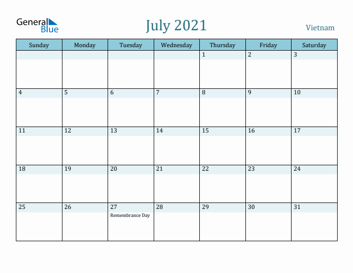 July 2021 Calendar with Holidays