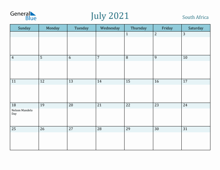 July 2021 Calendar with Holidays