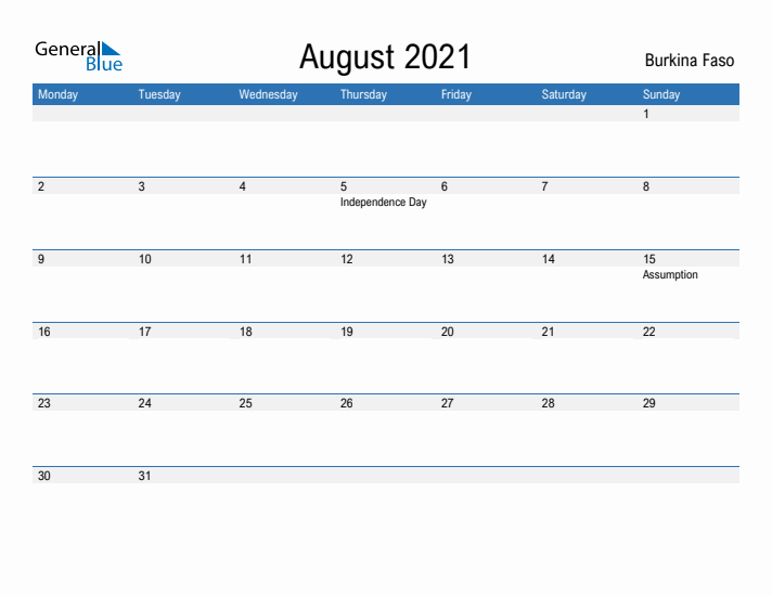 Fillable August 2021 Calendar