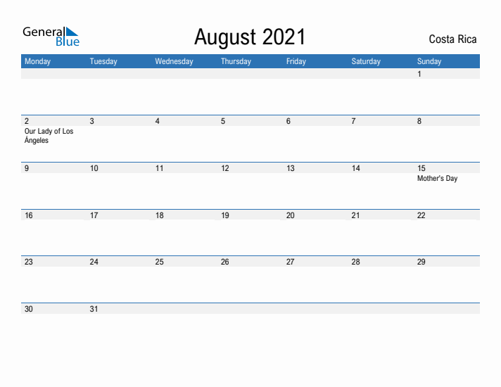 Fillable August 2021 Calendar