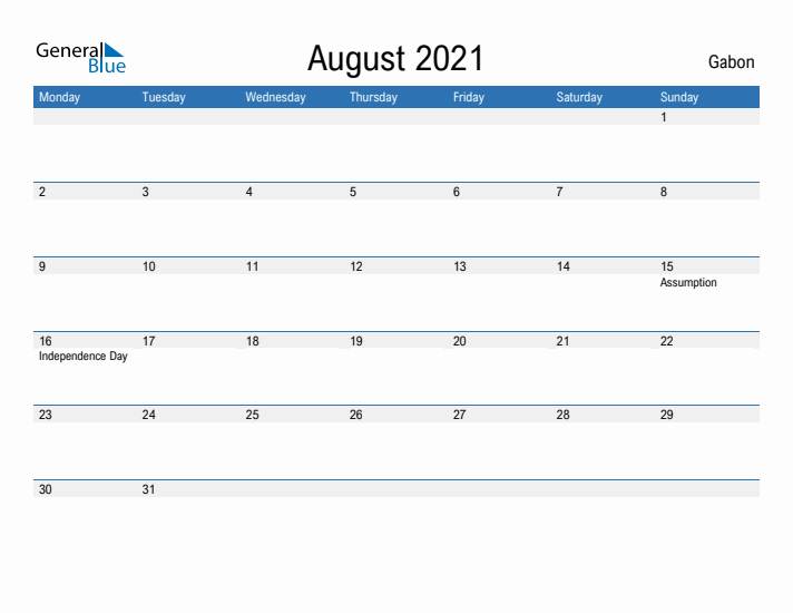 Fillable August 2021 Calendar