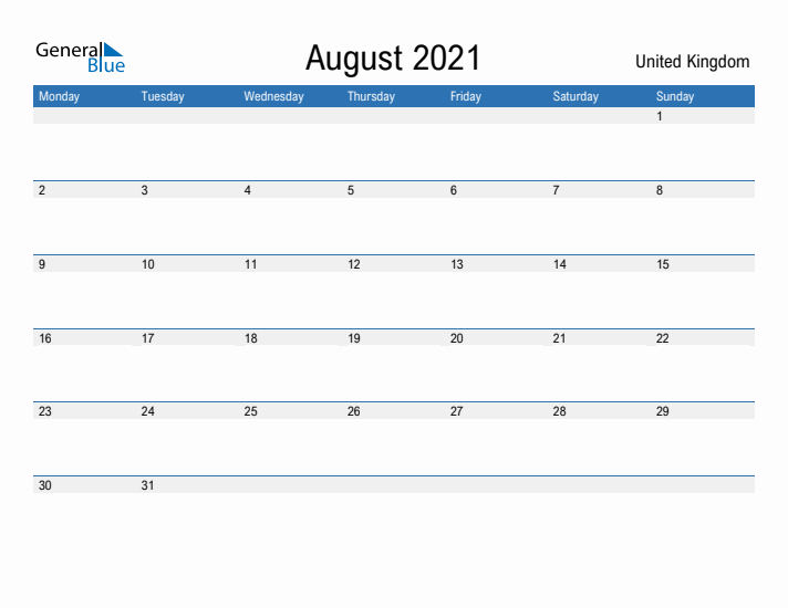 Fillable August 2021 Calendar