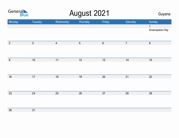 Fillable August 2021 Calendar