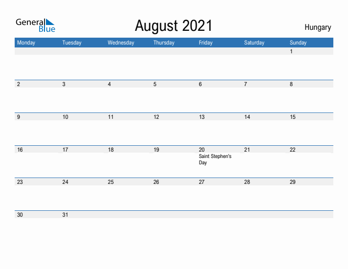 Fillable August 2021 Calendar