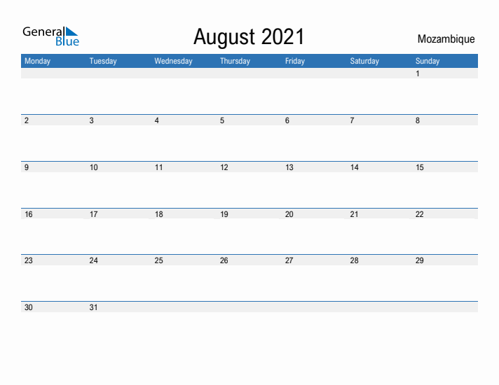 Fillable August 2021 Calendar