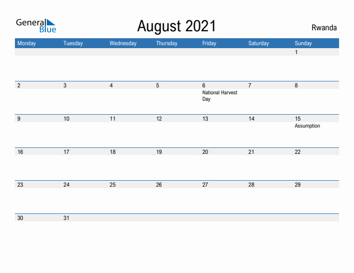 Fillable August 2021 Calendar