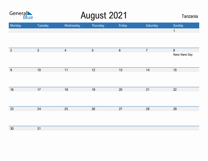 Fillable August 2021 Calendar