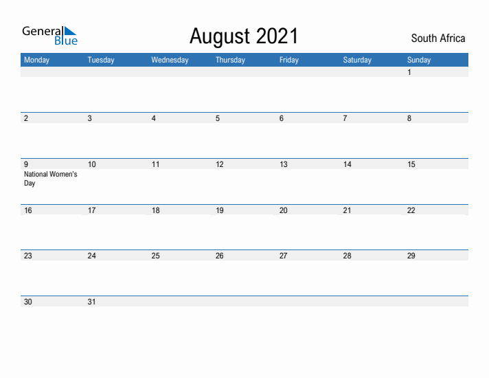 Fillable August 2021 Calendar