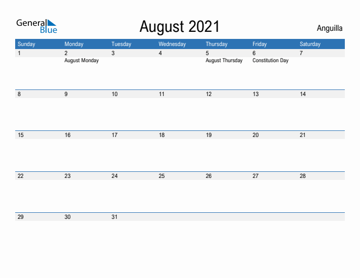 Fillable August 2021 Calendar