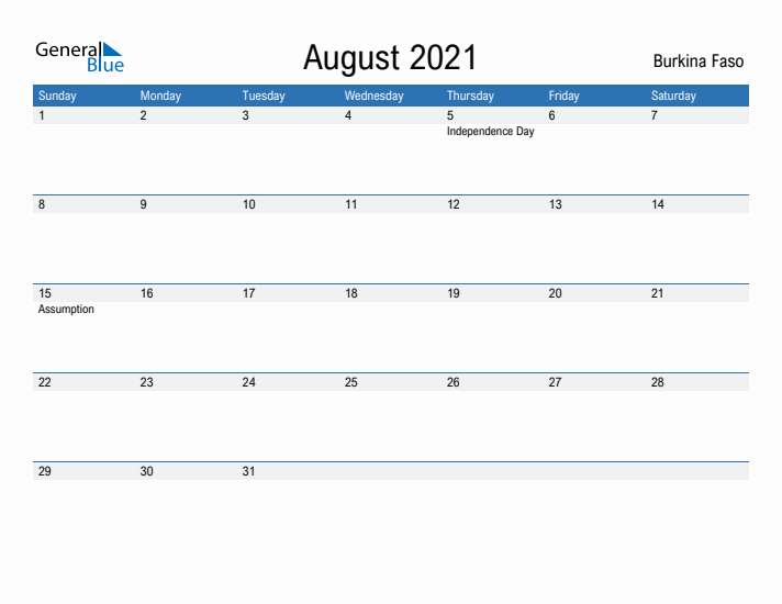 Fillable August 2021 Calendar