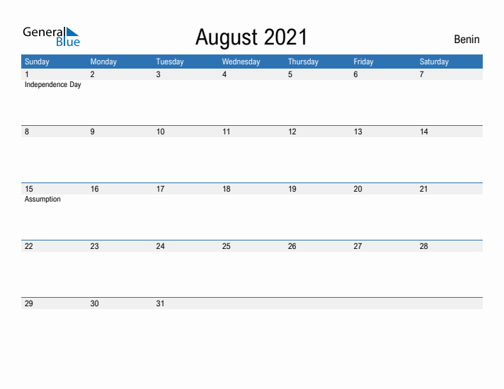 Fillable August 2021 Calendar