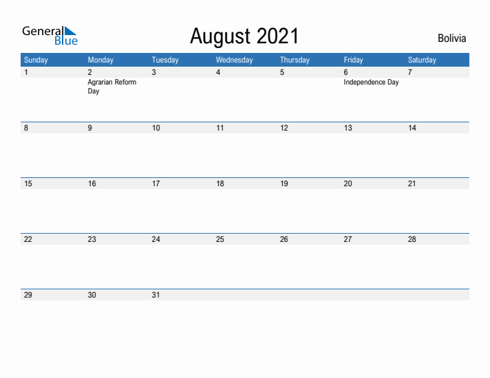 Fillable August 2021 Calendar