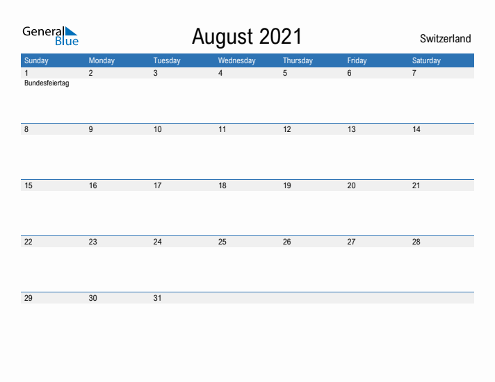 Fillable August 2021 Calendar