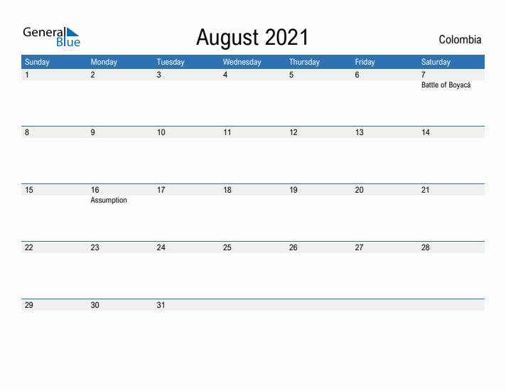 Fillable August 2021 Calendar