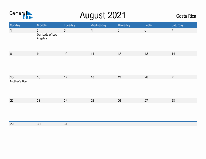 Fillable August 2021 Calendar