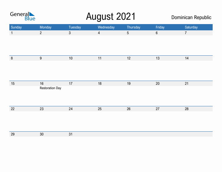 Fillable August 2021 Calendar