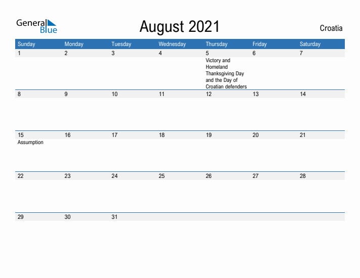 Fillable August 2021 Calendar