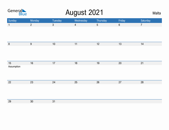 Fillable August 2021 Calendar