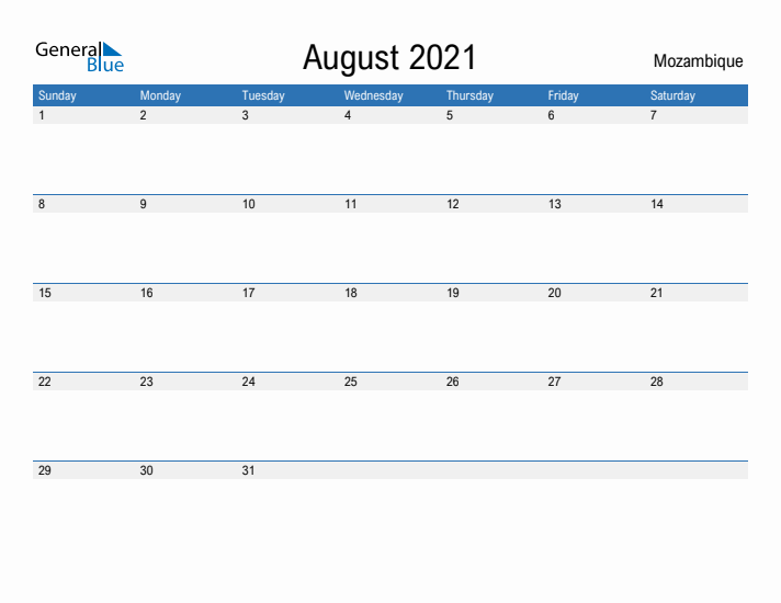 Fillable August 2021 Calendar