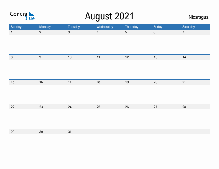 Fillable August 2021 Calendar