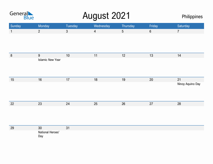 Fillable August 2021 Calendar