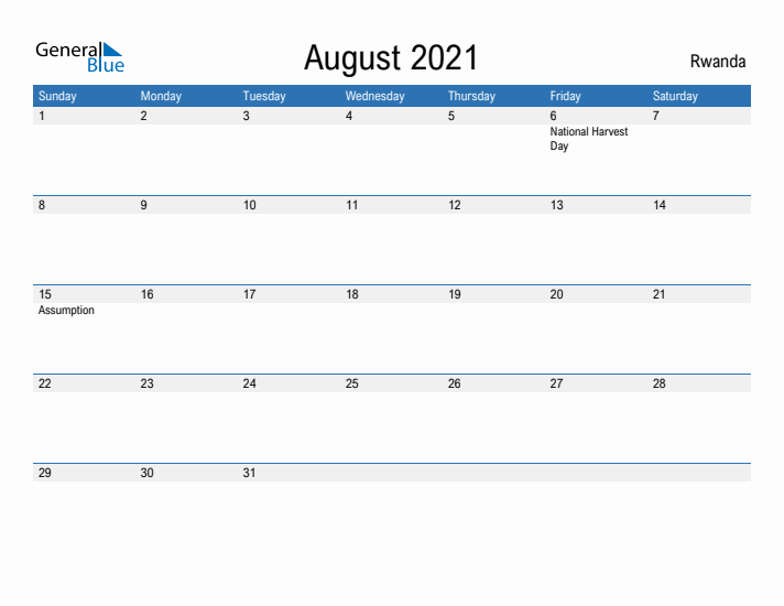 Fillable August 2021 Calendar