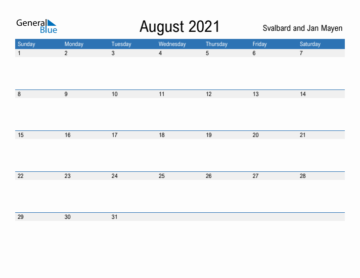 Fillable August 2021 Calendar