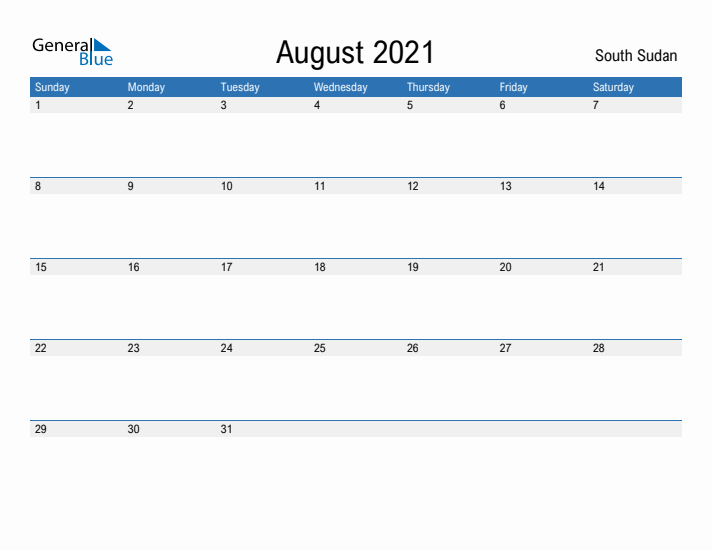 Fillable August 2021 Calendar