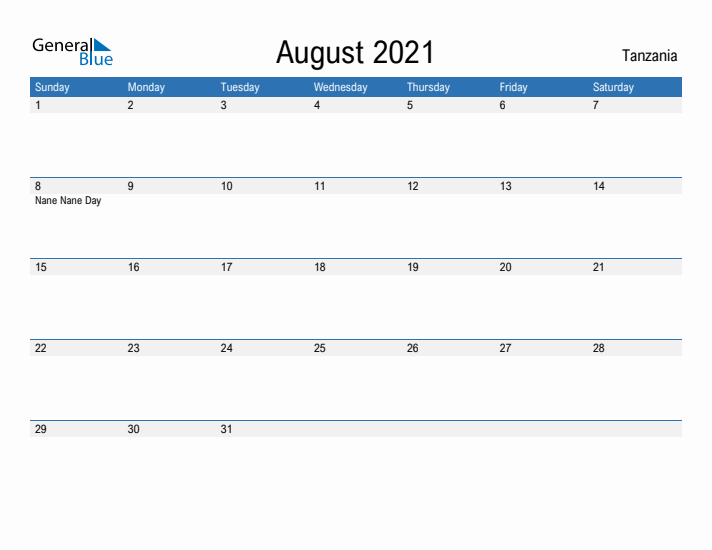 Fillable August 2021 Calendar